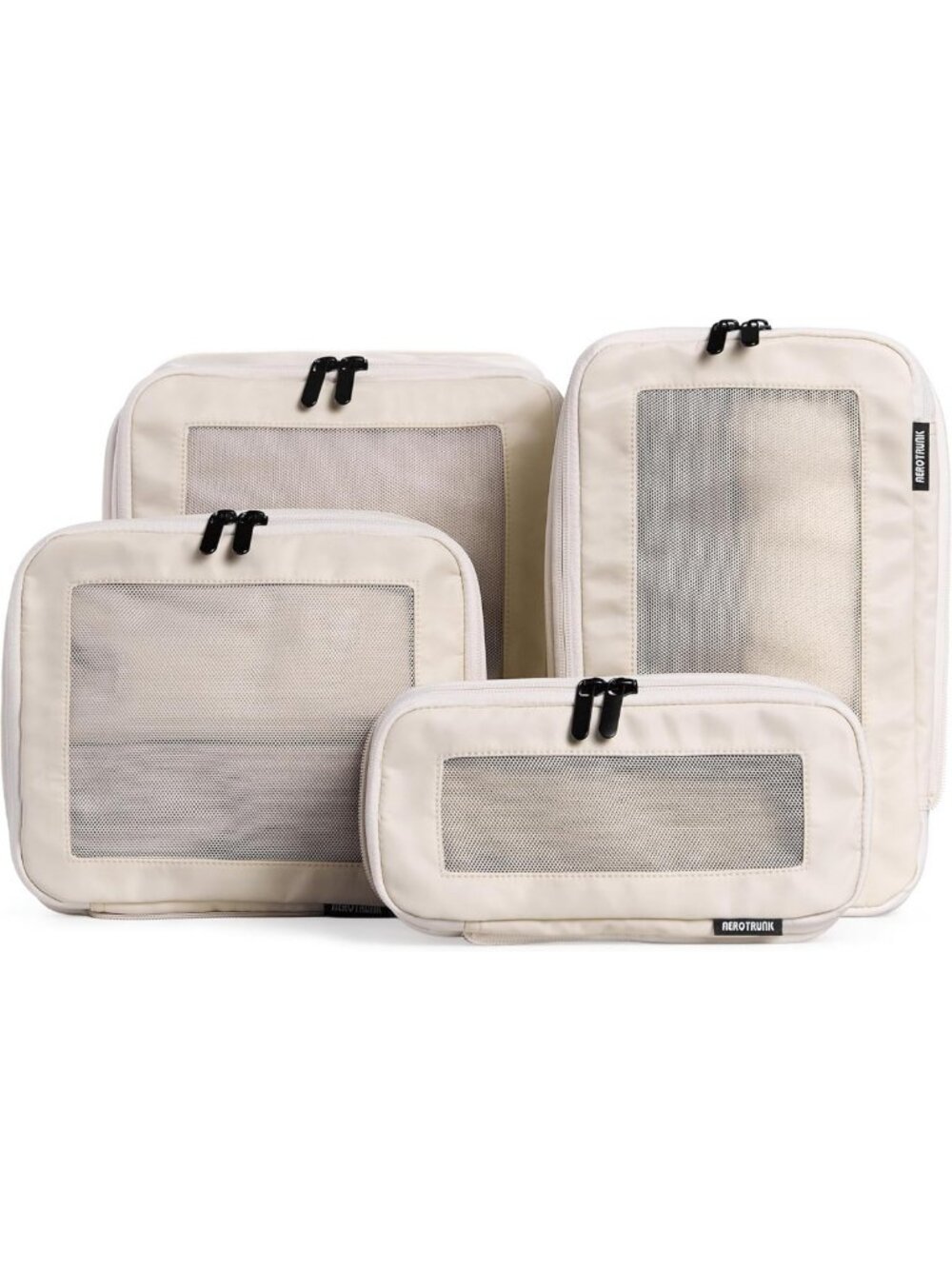Beige Compression Packing Cubes Set of 4 for Travel Organization & Space Saving